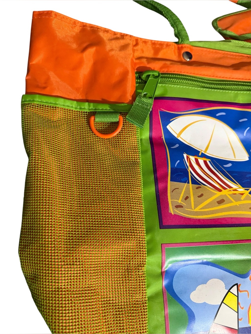 Vintage Totes Beach Bag, Vibrant orange and lime - Picture 6 of 16